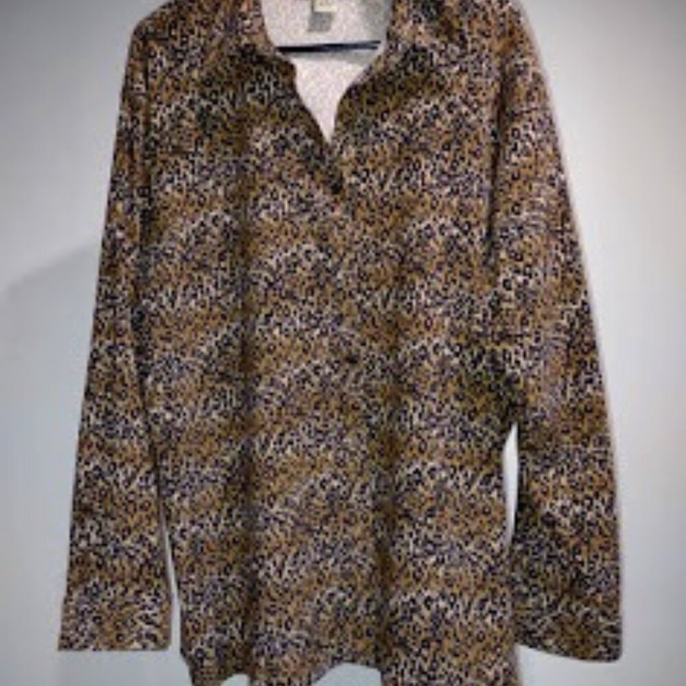 NOTATION CLOTHING CO LEOPARD ANIMAL PRINT IN BROWNS MID WEIGHT BUTTON SHIRT XL
